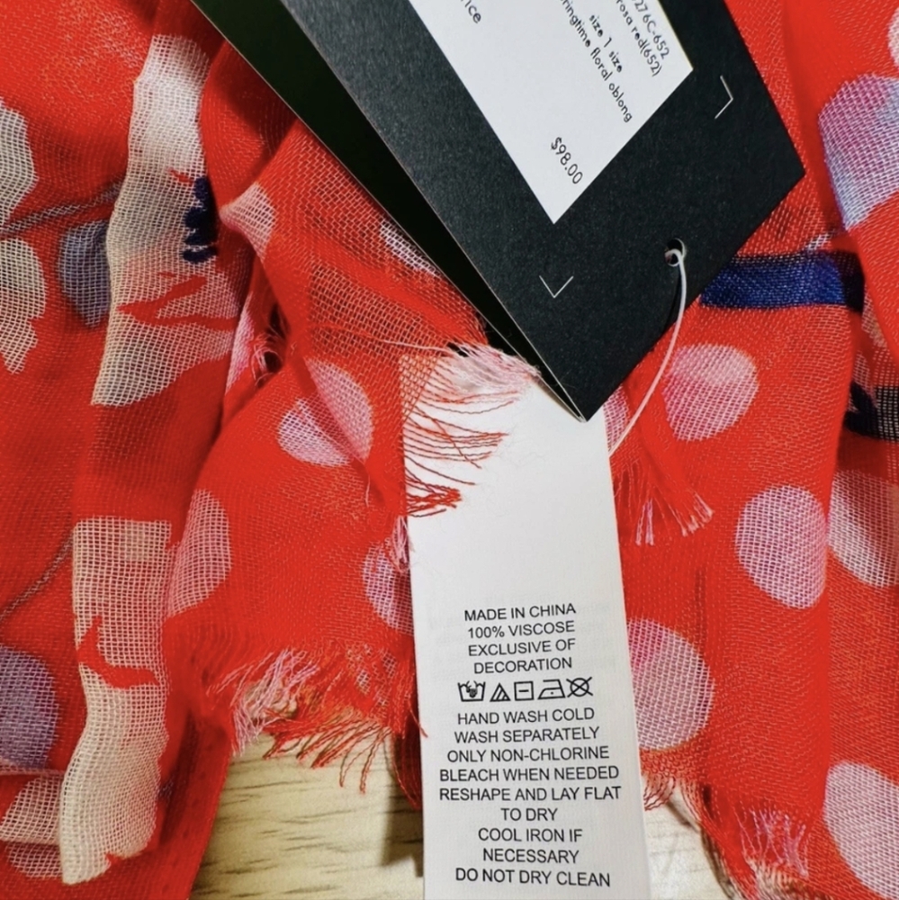 Kate Spade NY Springtime Floral Red Ponderosa Red Scarf - Picture 3 of 4